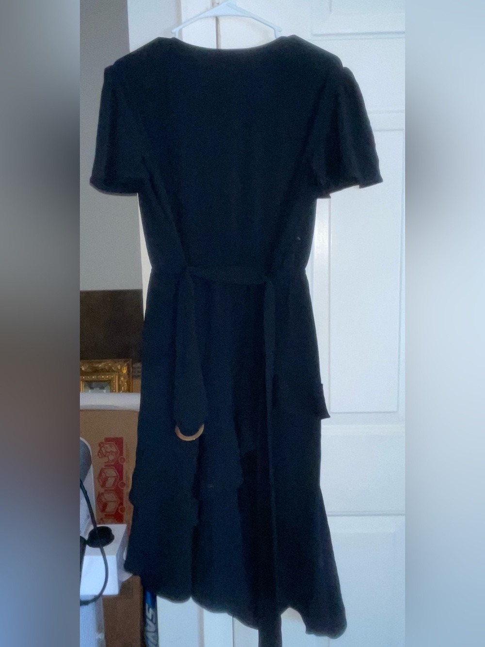 sofia by sofia vergara Black Short-Sleeve Midi Dress with Self-Tie Waist